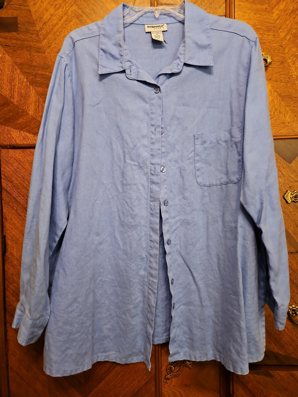 Bridgewater Size 1 X Womens 100% Linen  Light Blue Button-Up  Shirt